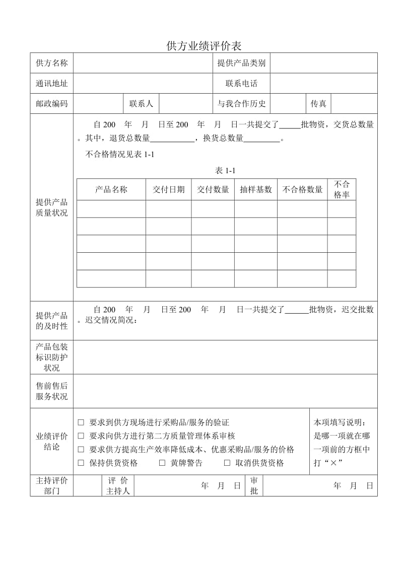 供方业绩评价表.doc_第1页