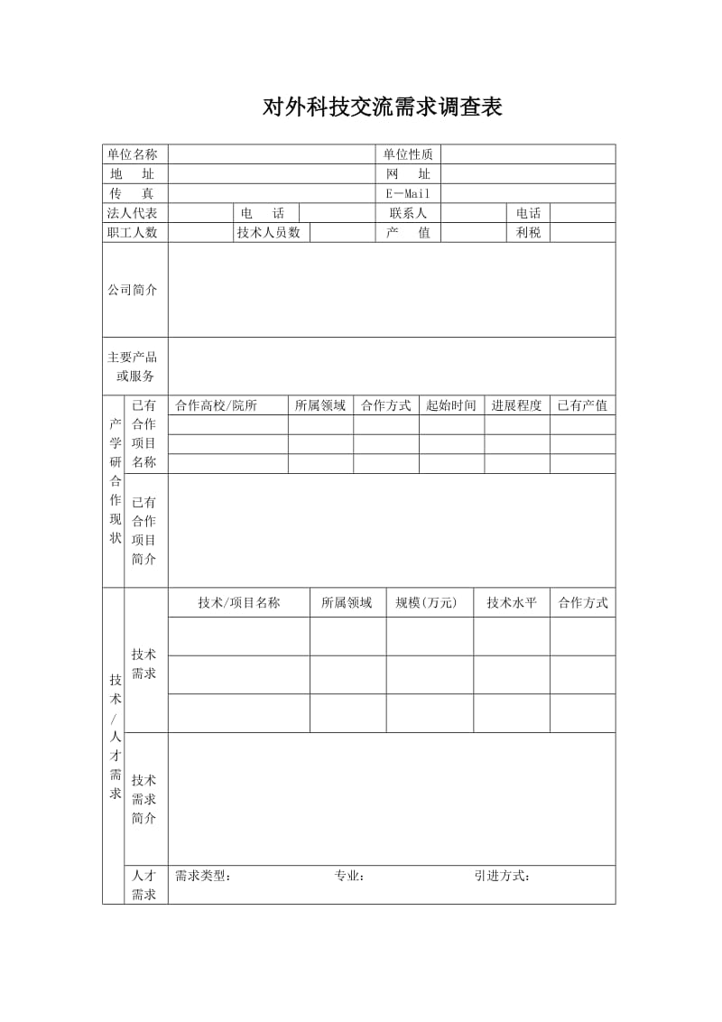 对外科技交流需求调查表word模板.doc_第1页