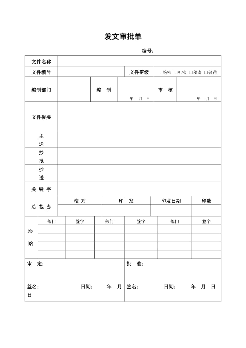 发文审批单（表格模板格式）.doc_第1页