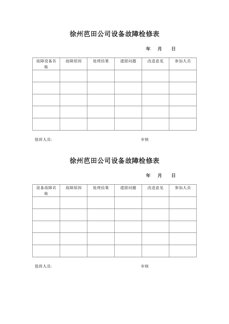 公司设备故障检修表.doc_第1页