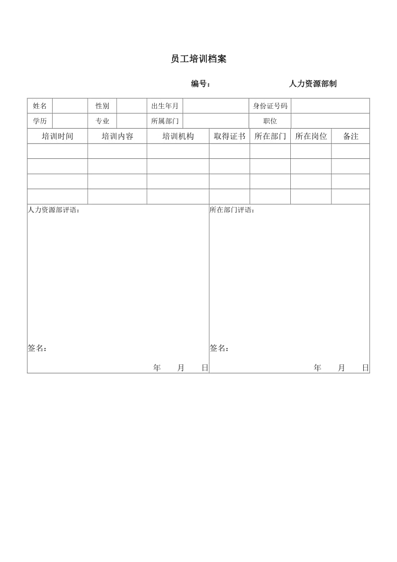 员工培训档案word模板.doc_第1页