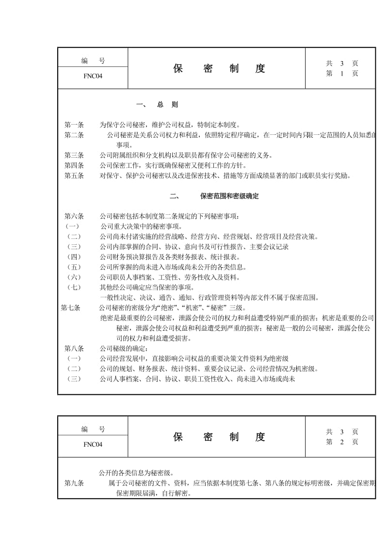 公司管理全套制度保密制度（制度范本、doc格式）.doc_第1页