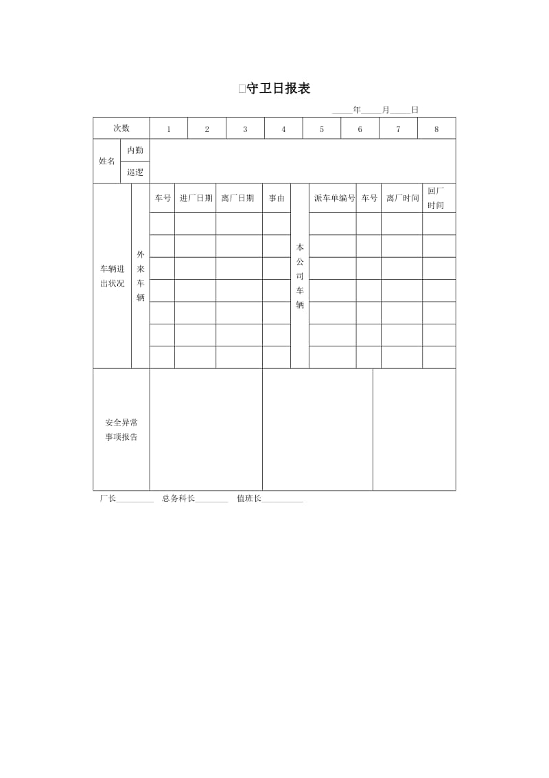 守卫日报表word模板.doc_第1页