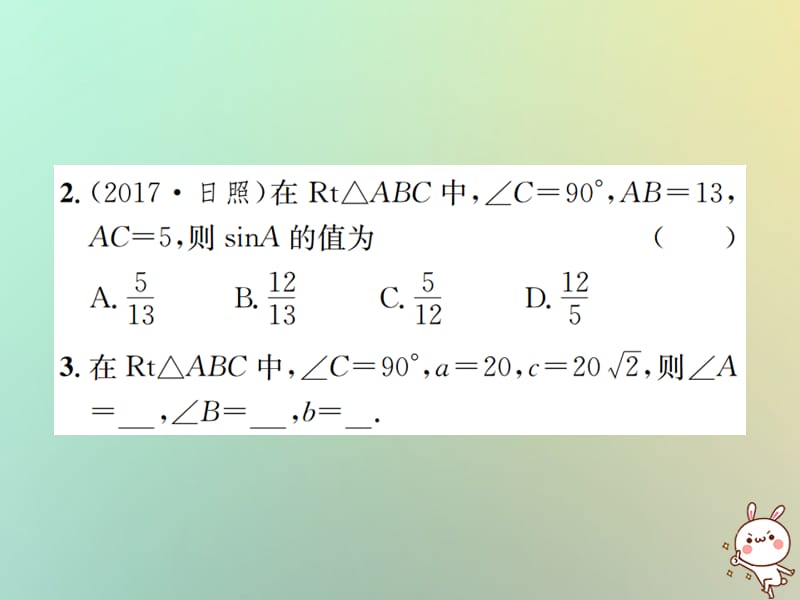 九年级数学下册锐角三角函数28.2解直角三角形及其应用28.2.1解直角三角形习题课件新版新人教版.pptx_第2页