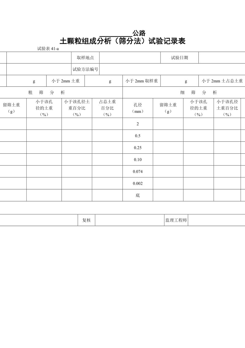 土颗粒组成分析（筛分法）试验记录表.doc_第1页