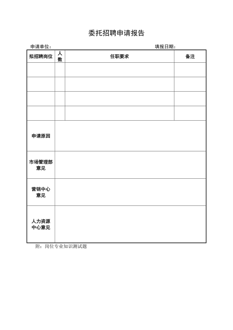 委托招聘申请报告模板.doc_第1页