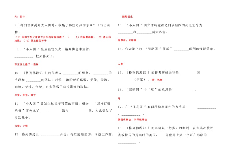 《格列佛游记》练习题及答案名师制作优质教学资料.doc_第2页