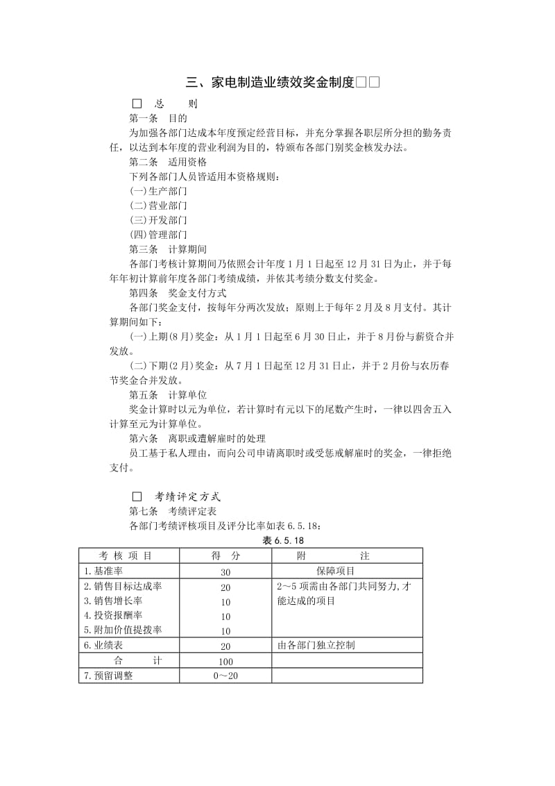 家电制造业绩效奖金制度（制度范本、doc格式）.doc_第1页