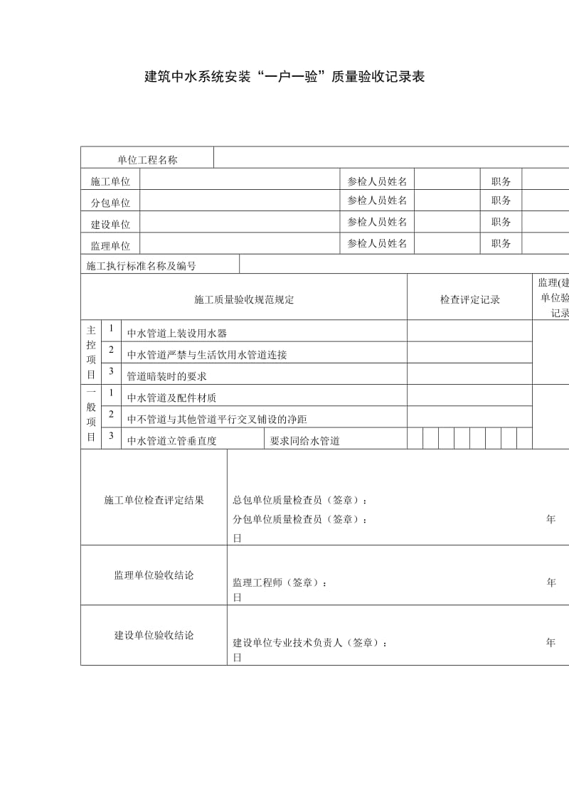 建筑中水系统安装一户一验质量验收记录表.doc_第1页