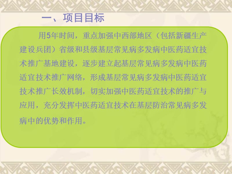 2012基层常见病多发病中医药适宜技术推广能力建设项目有关情况及工作要求[.ppt_第2页