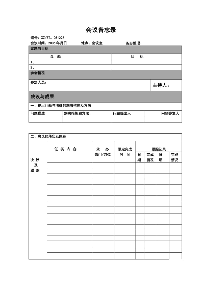 会议备忘录（表格模板、doc格式）.doc_第1页