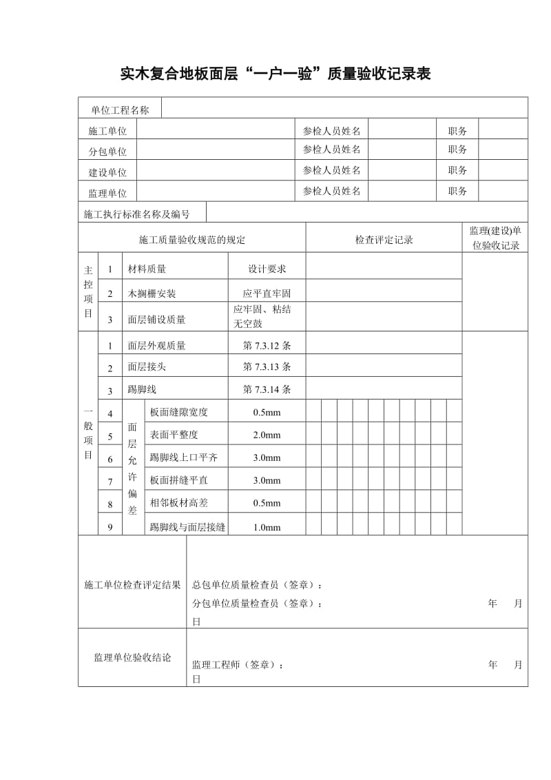 实木复合地板面层一户一验质量验收记录表.doc_第1页