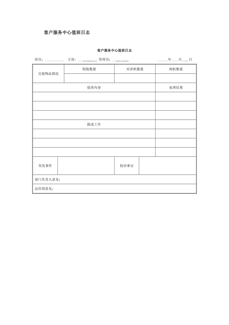 客户服务中心值班日志.doc_第1页