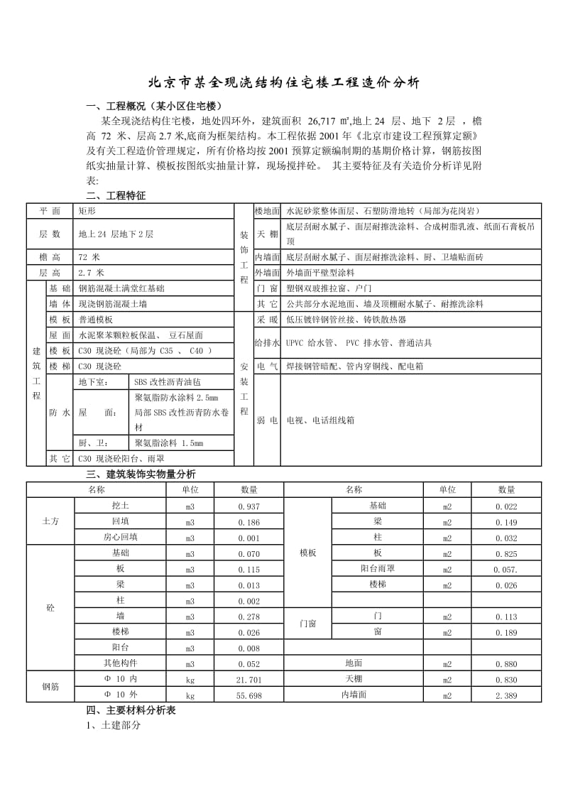 北京市某全现浇结构住宅楼工程造价分析.doc_第1页