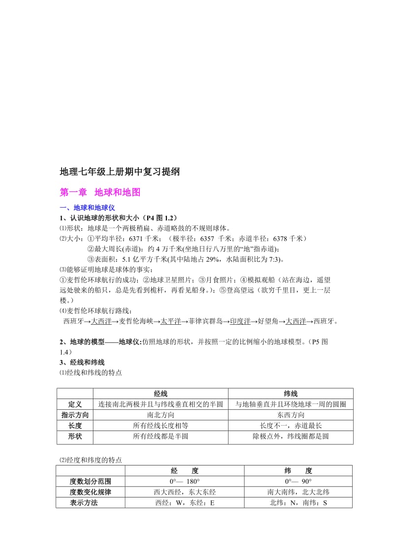 七年级上册地理期中复习提纲名师制作优质教学资料.doc_第1页