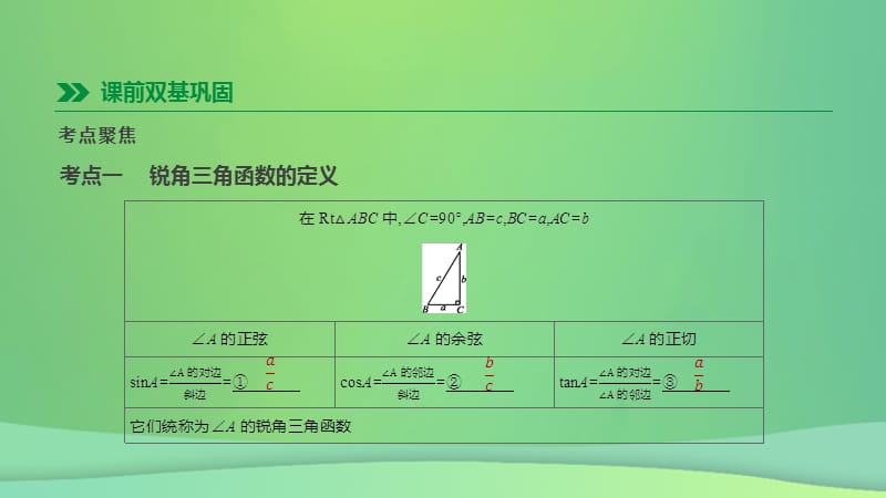 中考数学专题复习三角形第22课时锐角三角函数课件.pptx_第1页