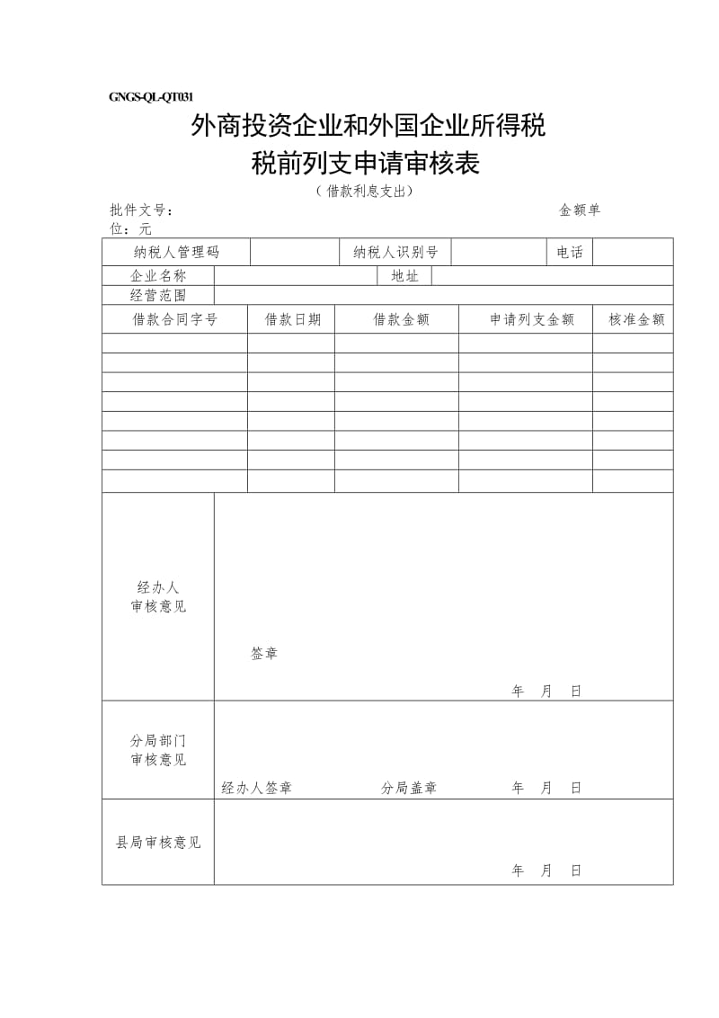 外资企业税前扣除申请审批表（借款利息支出）（表格模板、doc格式）.doc_第1页