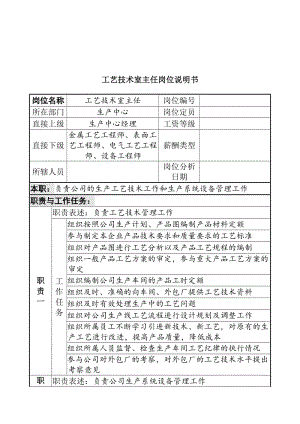 工艺技术室主任岗位说明书.doc