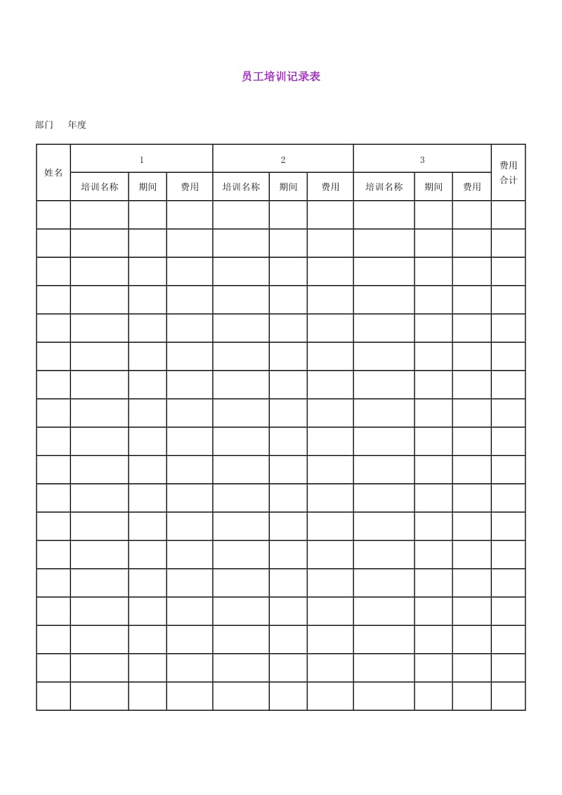 员工培训记录表（表格模板、doc格式）.doc_第1页