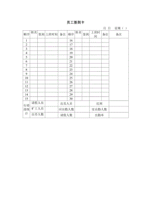 员工签到卡（表格模板、doc格式）.doc