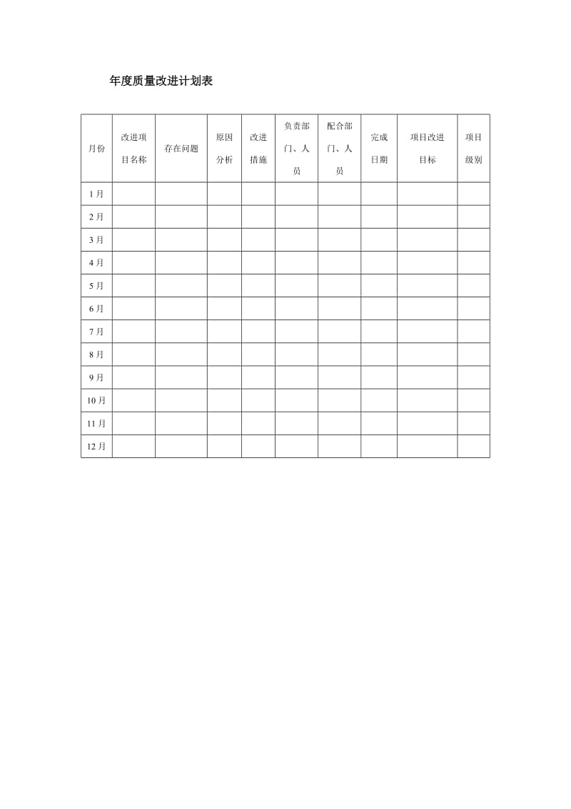 年度质量改进计划表.doc_第1页