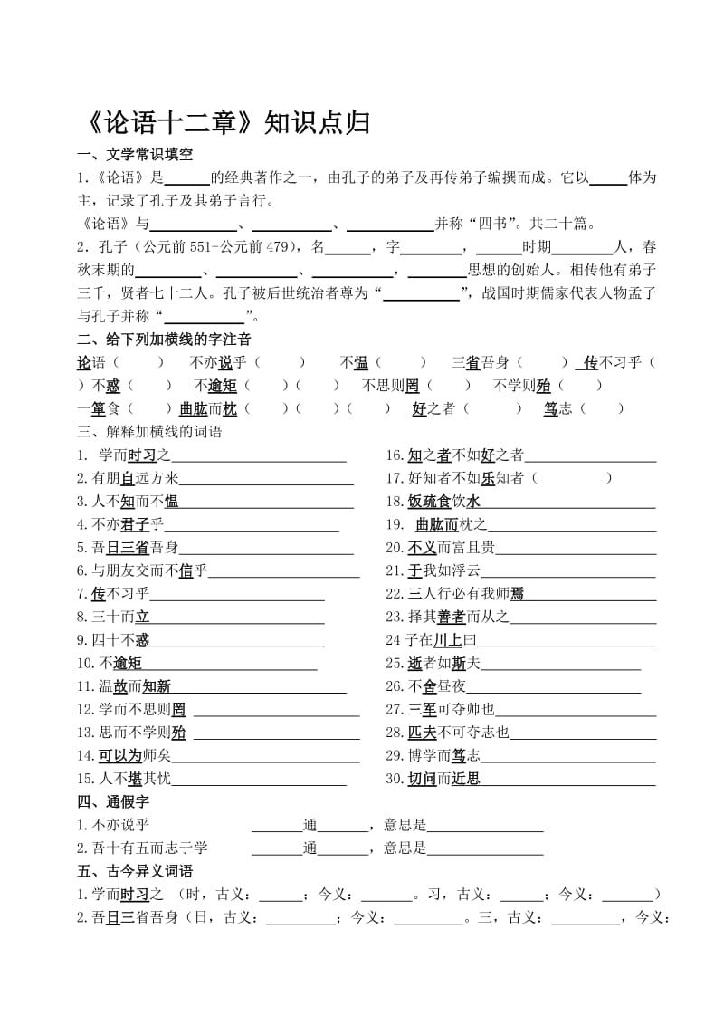 《论语十二章》知识点归纳(学生版)名师制作优质教学资料.doc_第1页