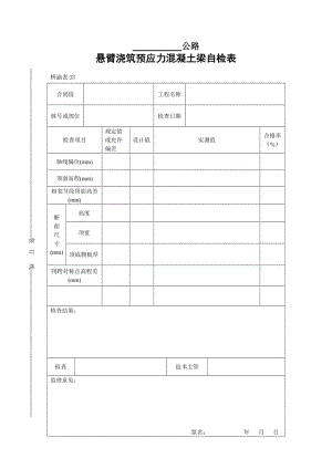 悬臂浇筑预应力混凝土梁自检表.doc