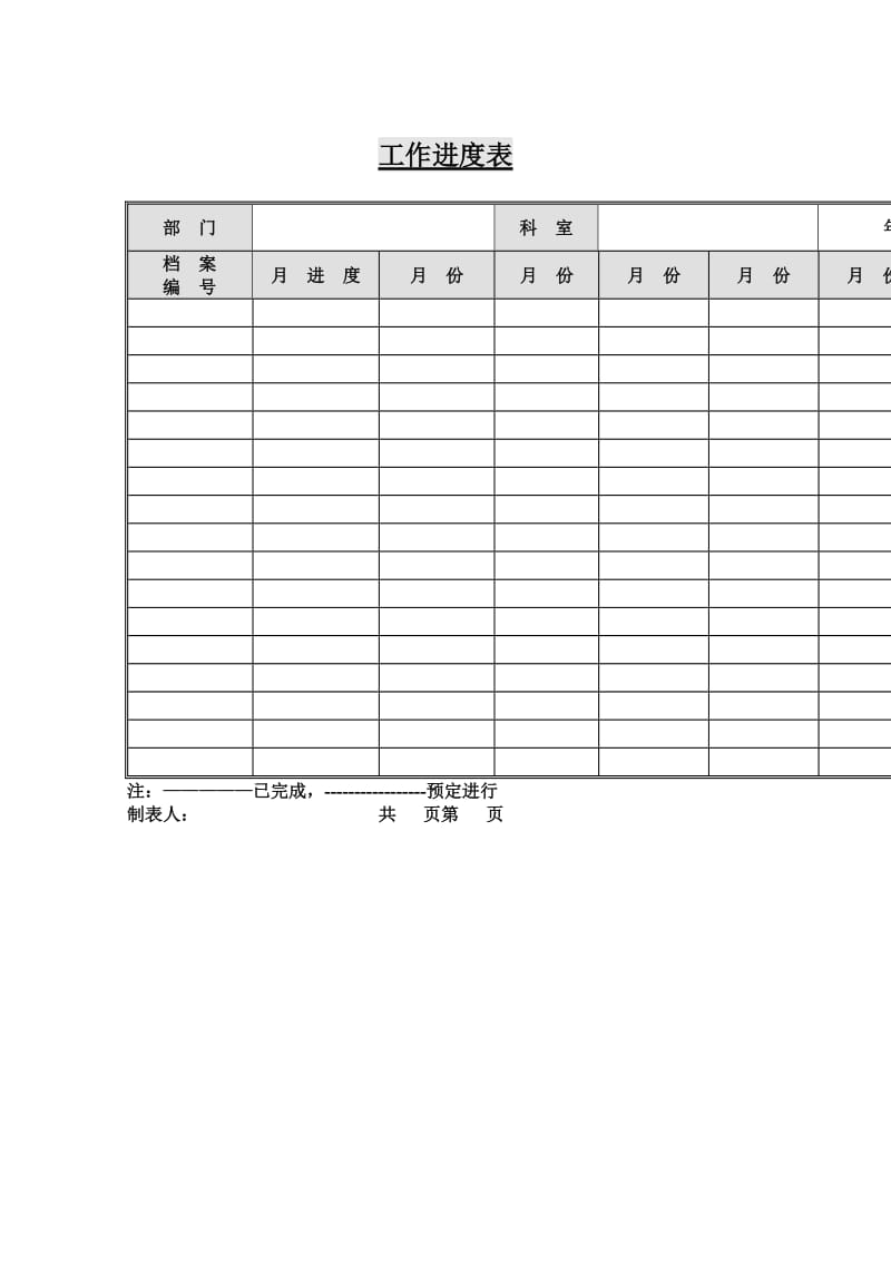 工作进度表（表格模板、doc格式）.doc_第1页