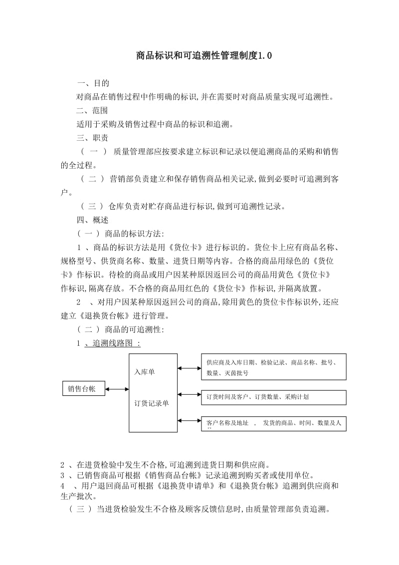 商品标识和可追溯性管理制度（制度范本、doc格式）.doc_第1页