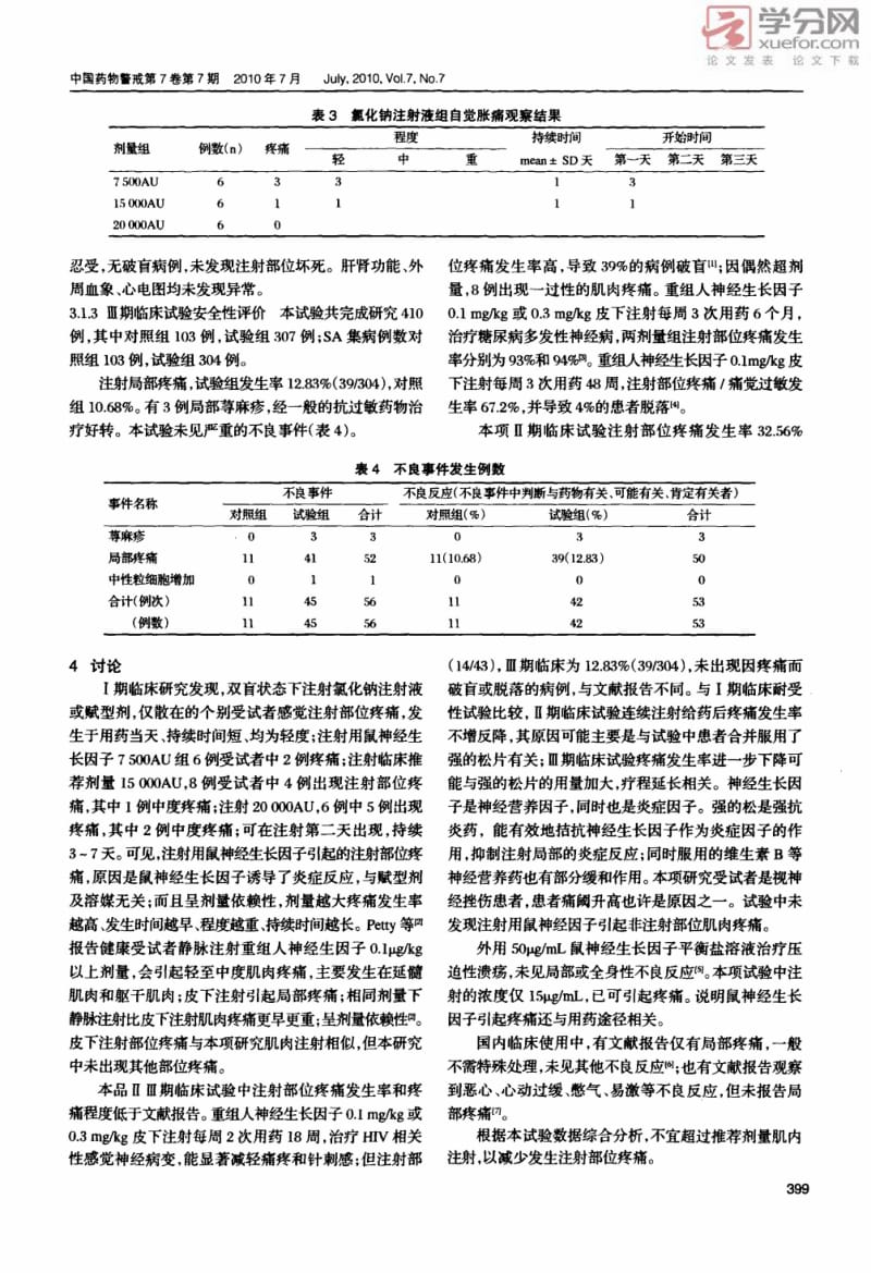 鼠神经生长因子随机双盲安慰剂对照ⅠⅡⅢ期临床试验中注射部位疼痛的综合分析（精品pdf）.pdf_第3页