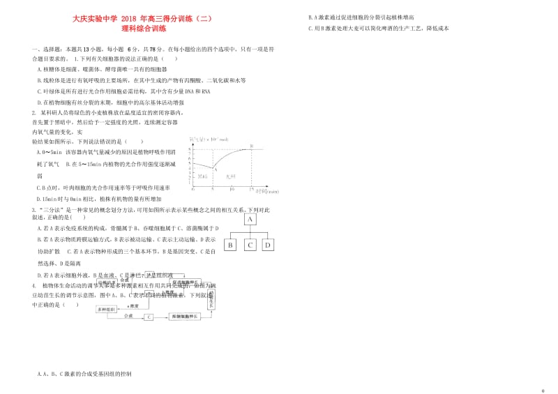 黑龙江省大庆实验中学2018届高三理综得分训练试题二201805290223.doc_第1页