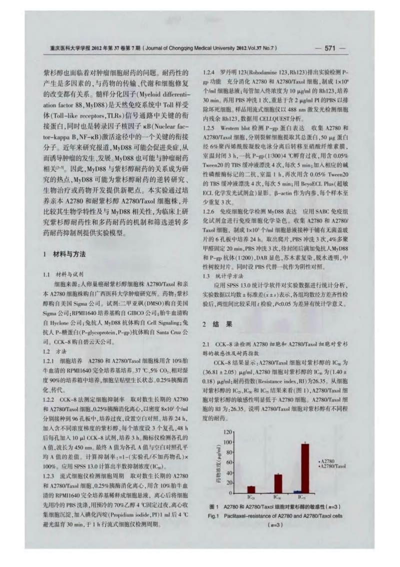 卵巢癌紫杉醇耐药细胞耐药性和髓样分化因子88关系的研究.pdf_第2页