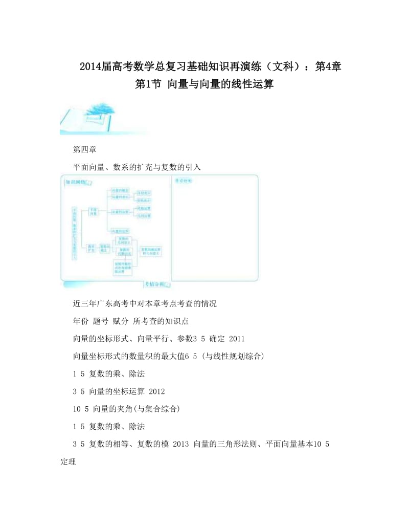 最新届高考数学总复习基础知识再演练（文科）：第4章+第1节+向量与向量的线性运算优秀名师资料.doc_第1页