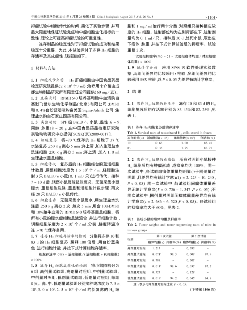 冻存H_(22)细胞在卡介苗抑瘤小鼠模型中的应用.pdf_第2页