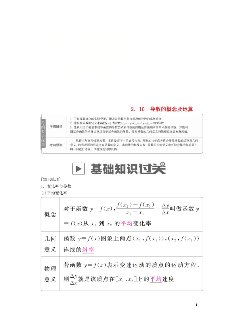 2019版高考数学一轮复习第2章函数导数及其应用2.10导数的概念及运算学案理20180521211.doc_第1页