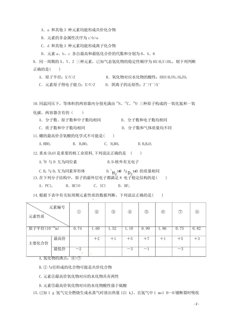 江西暑新县第一中学2017_2018学年高一化学下学期第一次月考试题2018052902110.wps_第2页