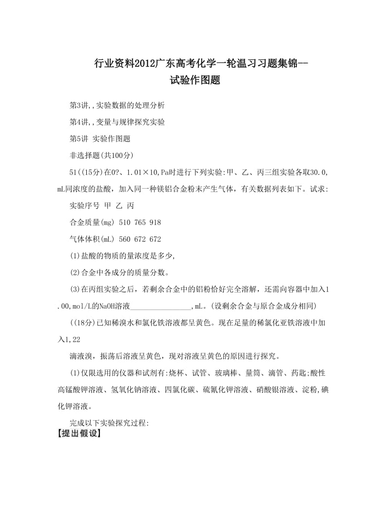 最新行业资料广东高考化学一轮温习习题集锦--试验作图题优秀名师资料.doc_第1页