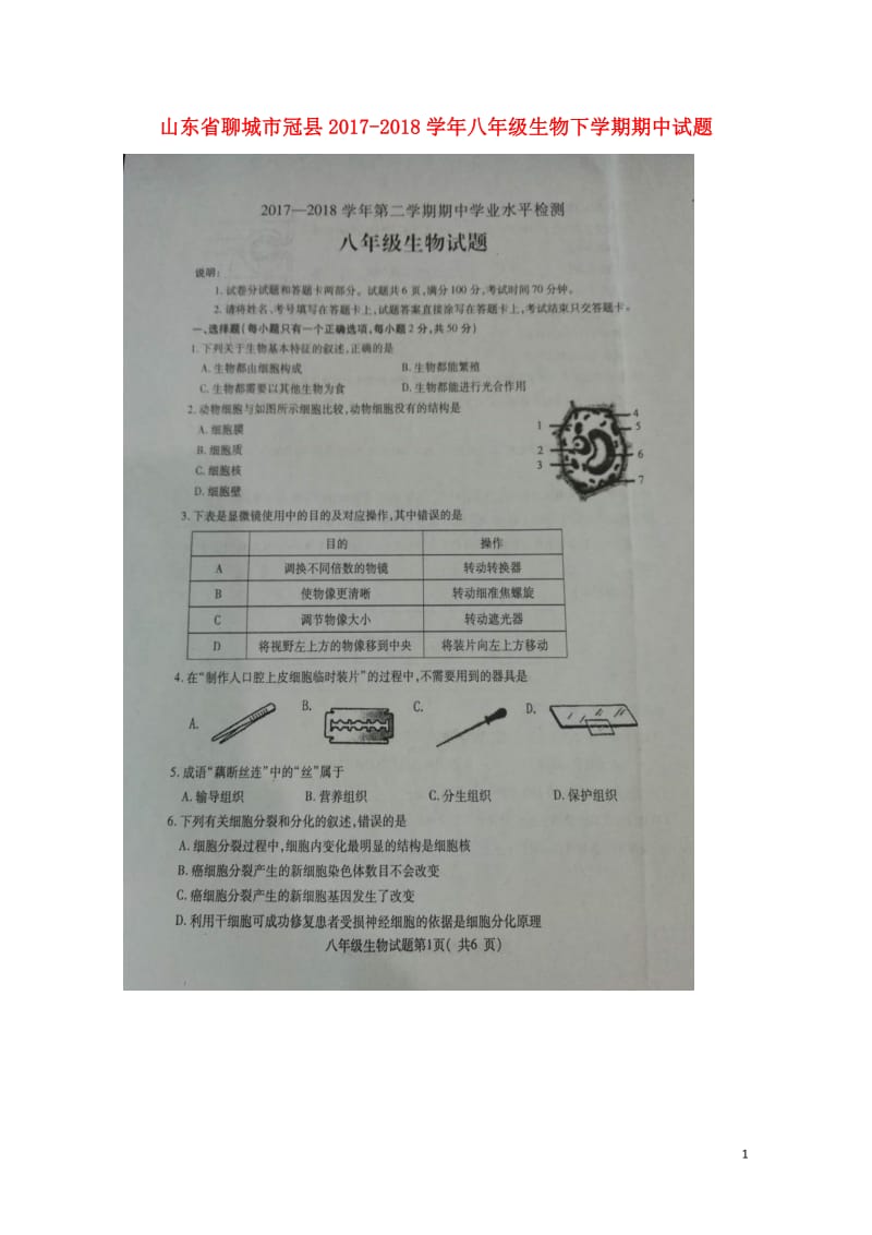 山东省聊城市冠县2017_2018学年八年级生物下学期期中试题扫描版新人教版20180524358.doc_第1页