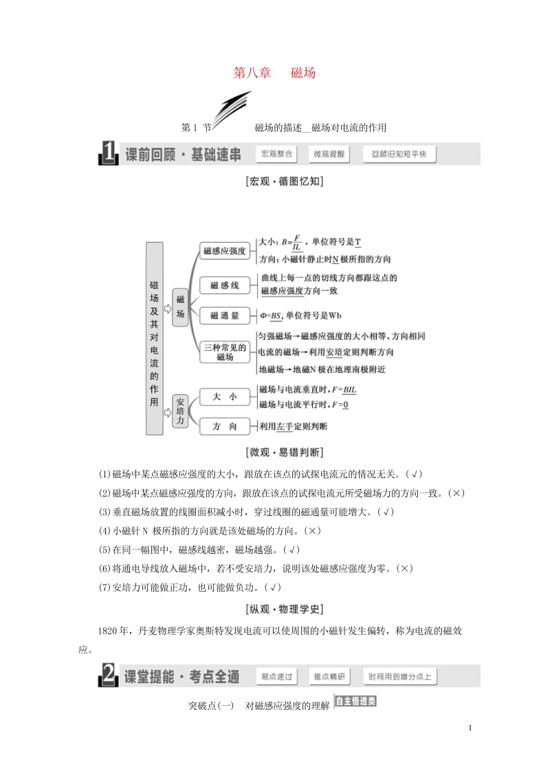 江苏专版2019高考物理一轮复习第八章磁场学案2018052335.wps_第1页