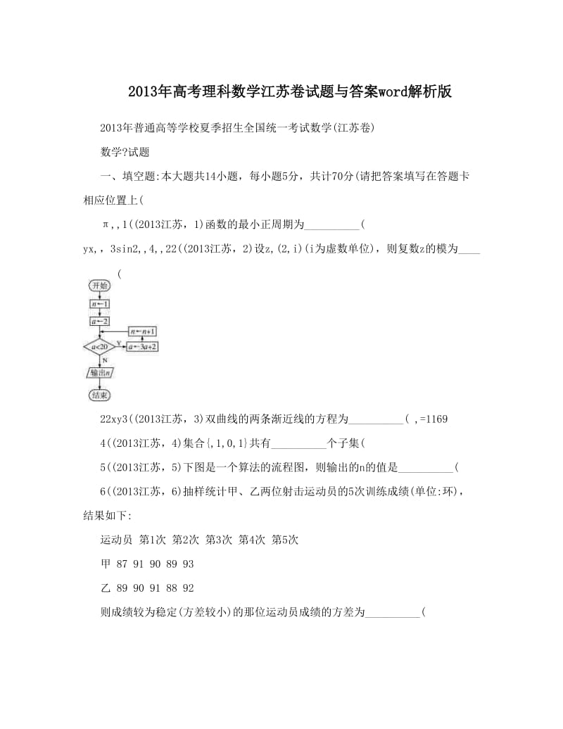 最新高考理科数学江苏卷试题与答案word解析版优秀名师资料.doc_第1页