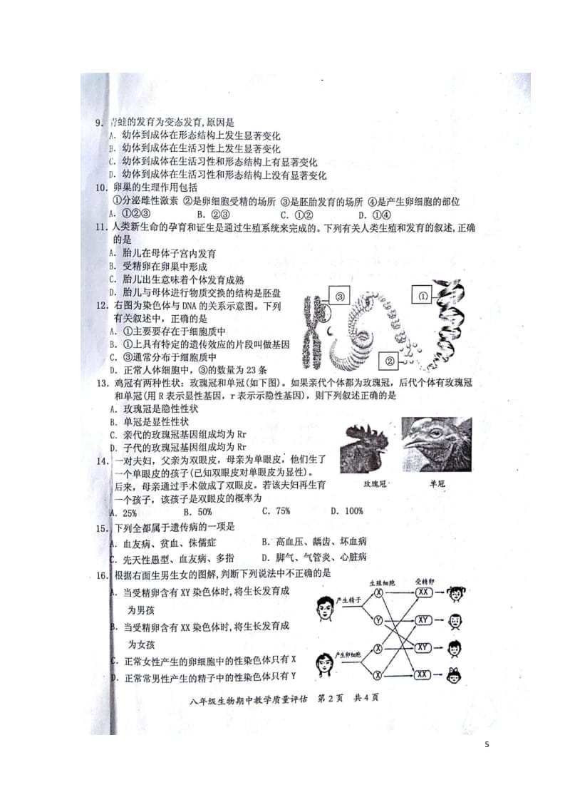 广西防城港市2017_2018学年八年级生物下学期期中试题扫描版新人教版20180521485.doc_第2页