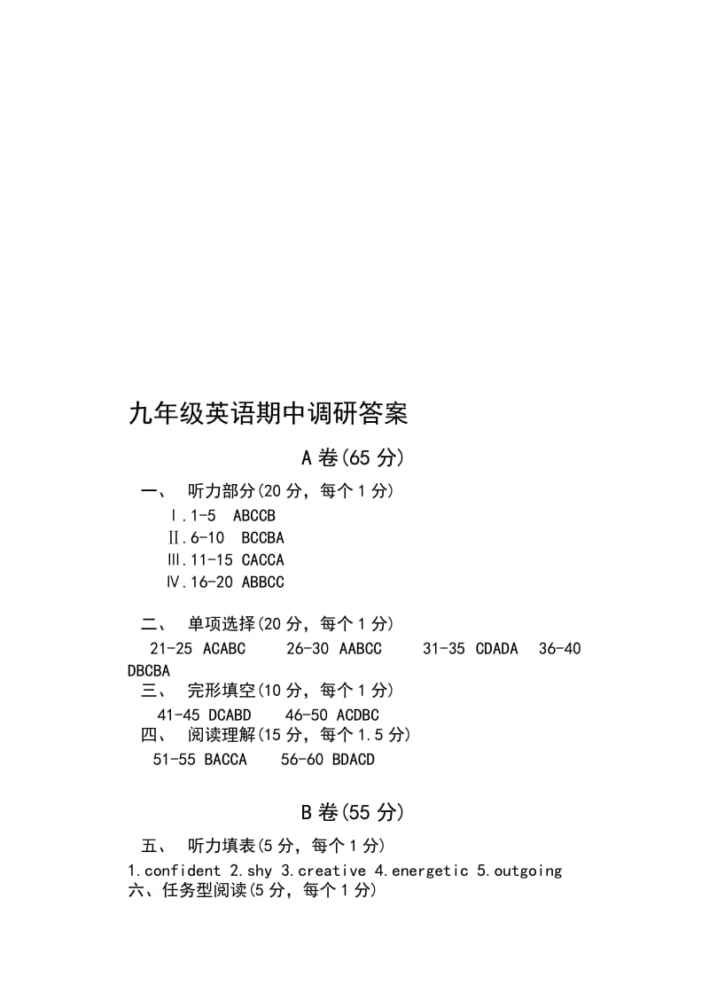 最新09-10第一学期九年级英语期中测试题答案名师精心制作资料.doc_第1页