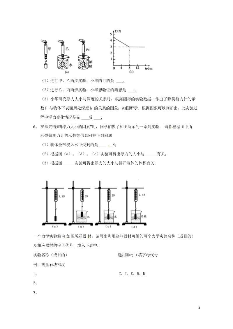 吉林省吉林市中考物理总复习浮力实验试题12无答案新人教版20180522224.wps_第3页