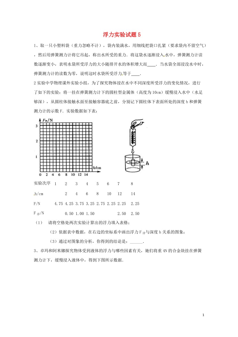 吉林省吉林市中考物理总复习浮力实验试题5无答案新人教版20180522215.doc_第1页