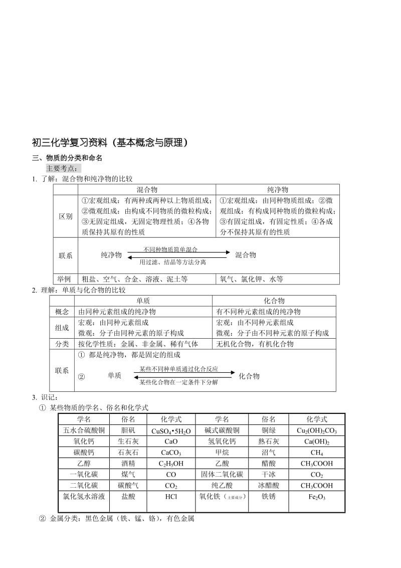 最新中考化学复习之3：物质的分类和命名名师精心制作资料.doc_第1页