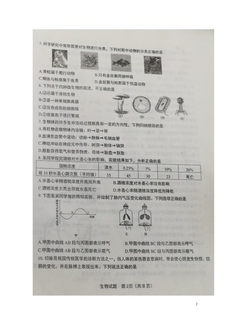 山东省济南外国语学校2017_2018学年八年级生物下学期期中试题扫描版无答案新人教版2018052.wps_第2页