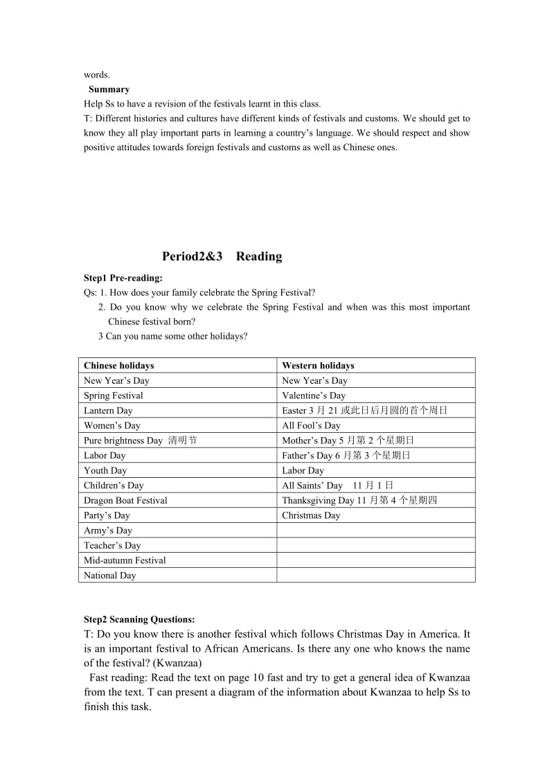 最新Unit14 Festivals教案名师精心制作资料.doc_第2页