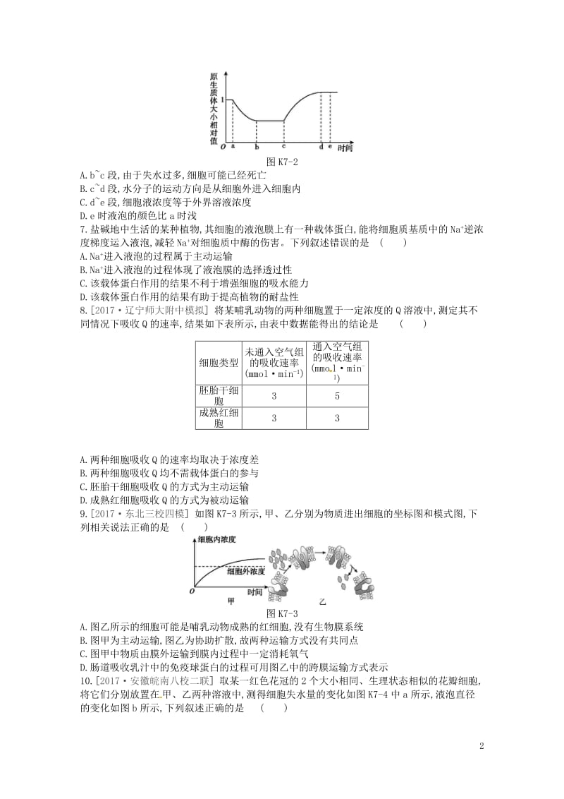 2019届高考生物总复习课时作业7细胞的物质输入和输出201805173150.doc_第2页