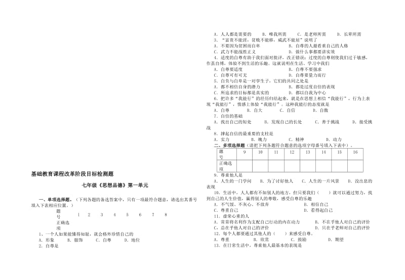 最新七年级思想品德下册练习题全集名师精心制作教学资料.doc_第1页