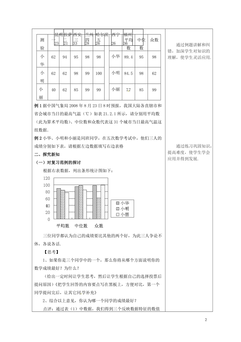 年.2.2平均数中位数和众数的选用教案新版华东师大版201805083128.doc_第2页